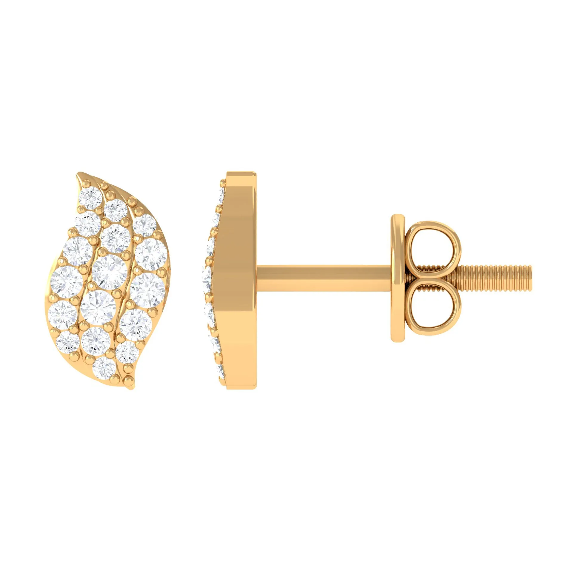 0.25 CT Round Zircon Leaf Stud Earrings in Gold