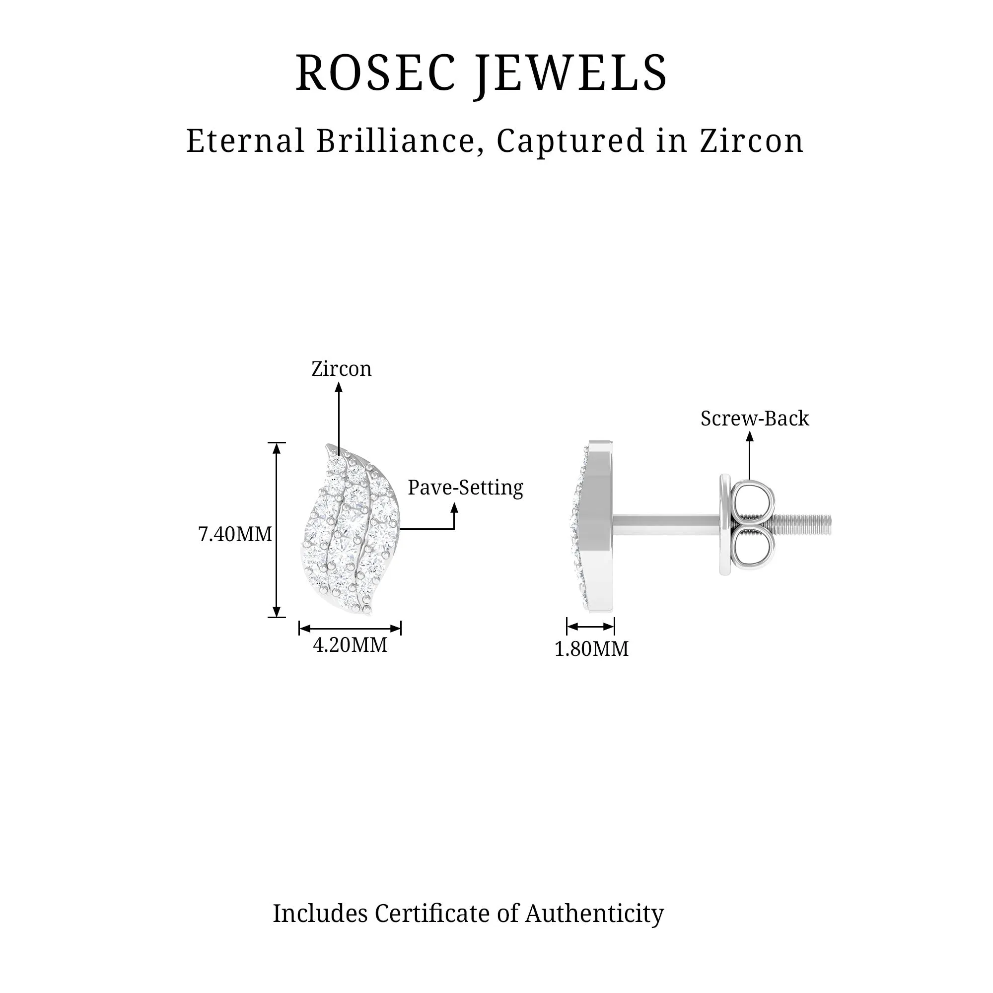 0.25 CT Round Zircon Leaf Stud Earrings in Gold