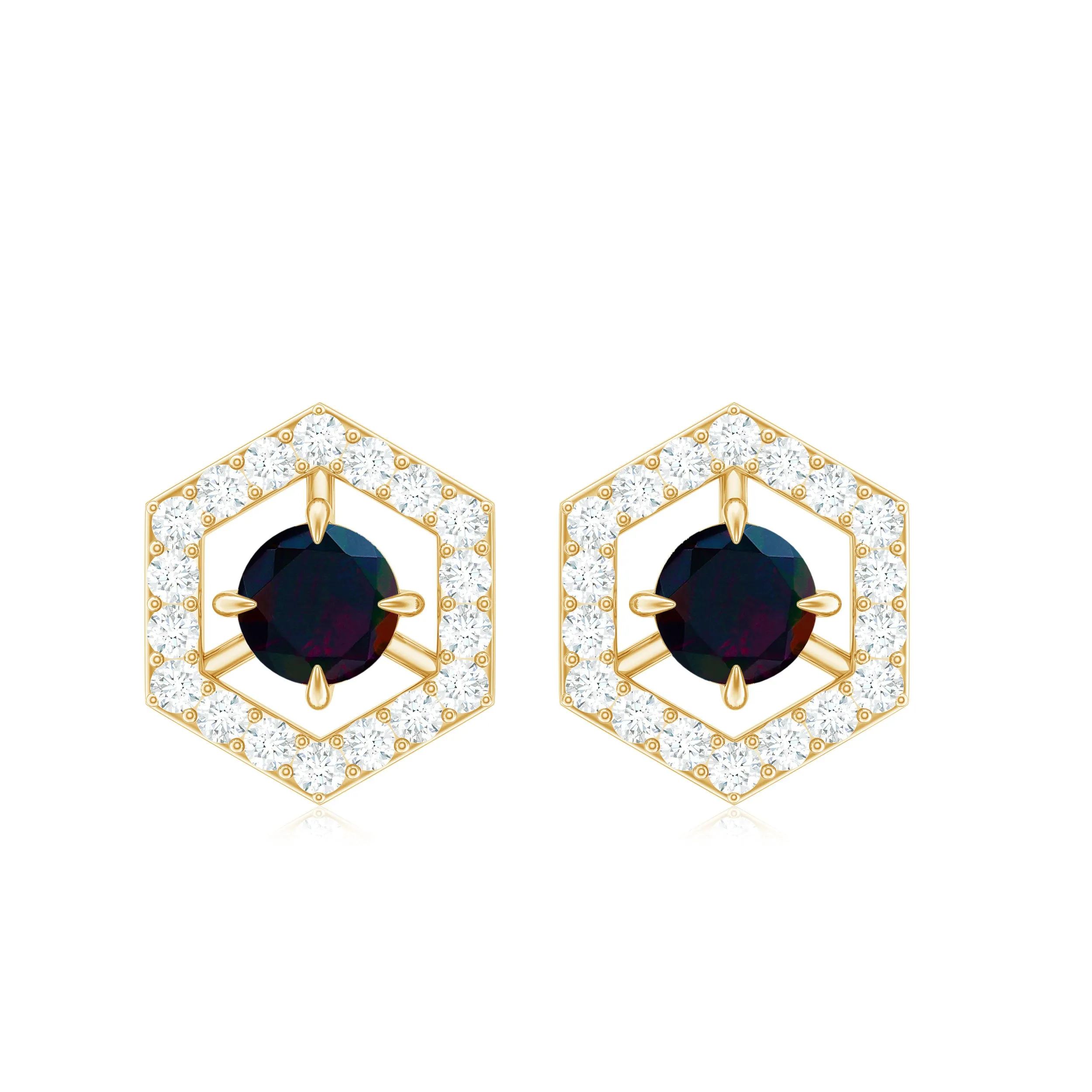 1 CT Minimal Black Opal and Diamond Geometric Stud Earrings
