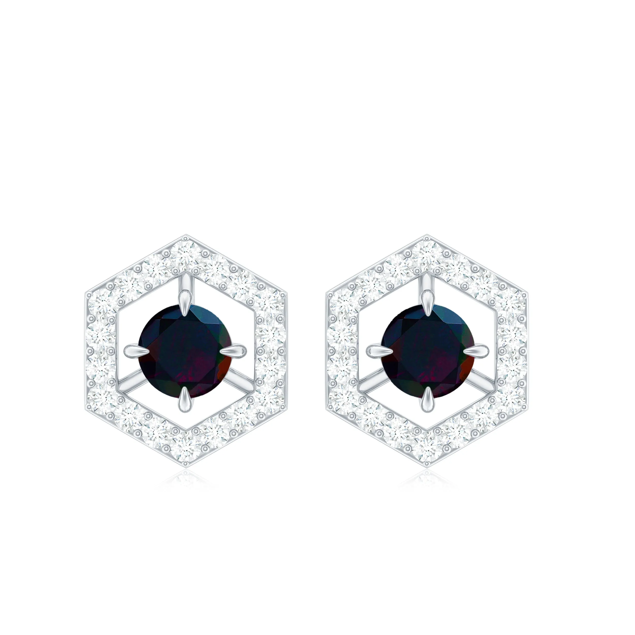 1 CT Minimal Black Opal and Diamond Geometric Stud Earrings