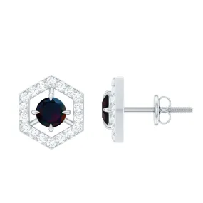 1 CT Minimal Black Opal and Diamond Geometric Stud Earrings