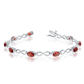 10K White Gold Oval Garnet Stones And Diamonds Infinity Tennis Bracelet, 7"
