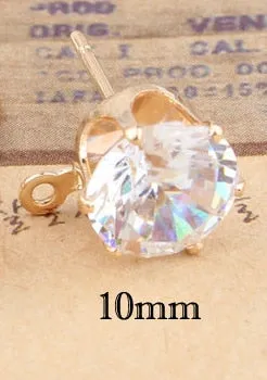 10pcs Gold  Color Zircon Crystal Ear Stud Findings With Hole Ear Drop For Women