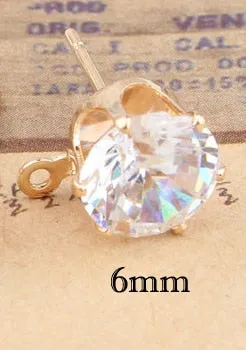 10pcs Gold  Color Zircon Crystal Ear Stud Findings With Hole Ear Drop For Women
