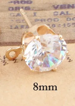 10pcs Gold  Color Zircon Crystal Ear Stud Findings With Hole Ear Drop For Women