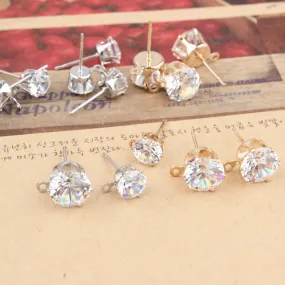 10pcs Gold  Color Zircon Crystal Ear Stud Findings With Hole Ear Drop For Women