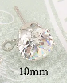 10pcs Gold  Color Zircon Crystal Ear Stud Findings With Hole Ear Drop For Women
