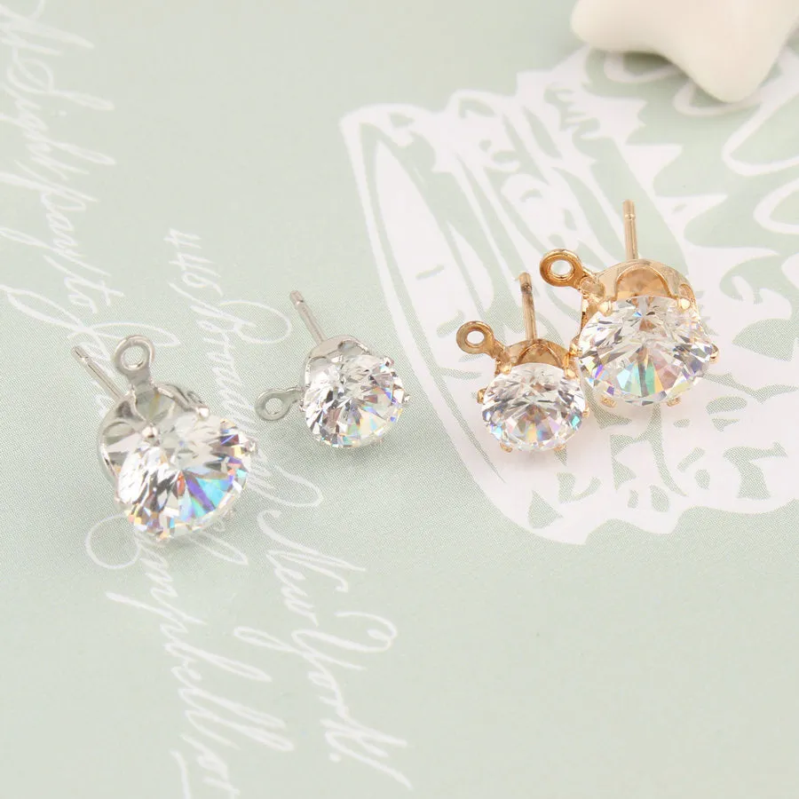 10pcs Gold  Color Zircon Crystal Ear Stud Findings With Hole Ear Drop For Women