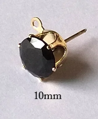 10pcs Gold  Color Zircon Crystal Ear Stud Findings With Hole Ear Drop For Women