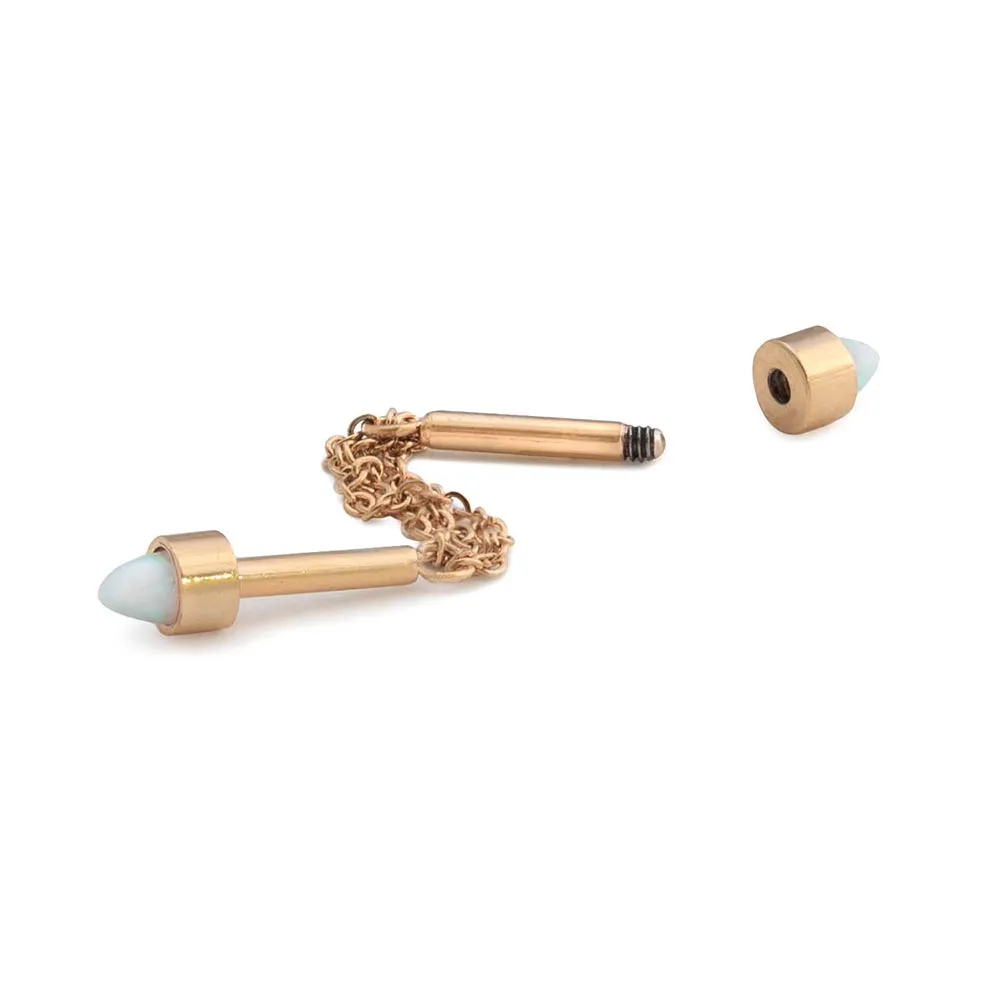 14g 1-1/2” Chained White Opal PVD Gold Cone Ear Jewelry