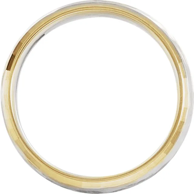 14K Gold 6 mm Two Tone Hammered Texture Design Wedding Band