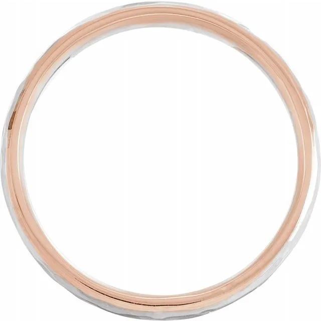 14K Gold 6 mm Two Tone Hammered Texture Design Wedding Band