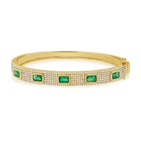14k Gold Green Emerald & Diamond Bangle