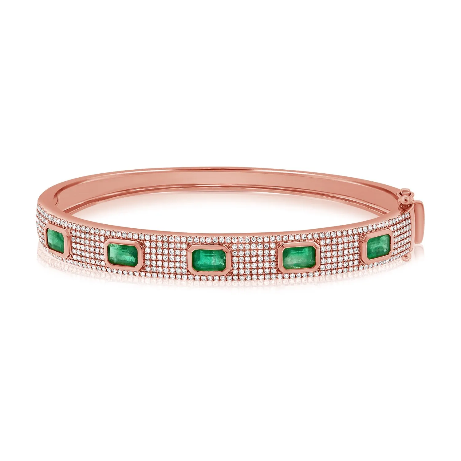 14k Gold Green Emerald & Diamond Bangle