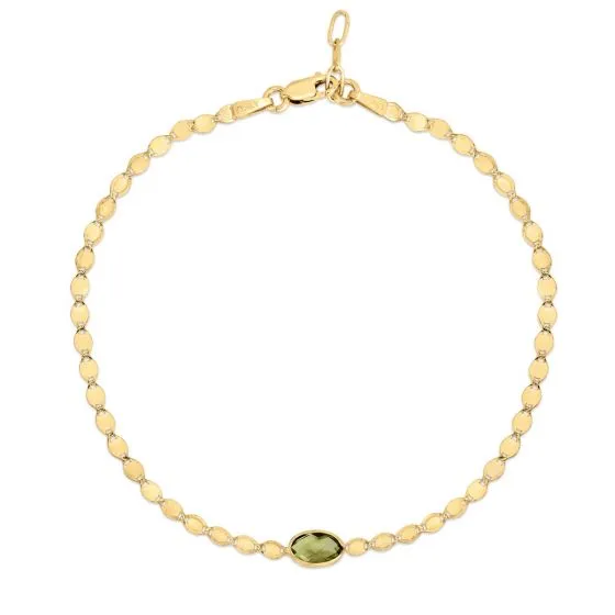 14k Gold Mirrored Chain Bracelet with Gemstone Center