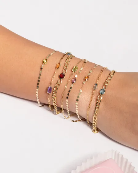 14k Gold Mirrored Chain Bracelet with Gemstone Center