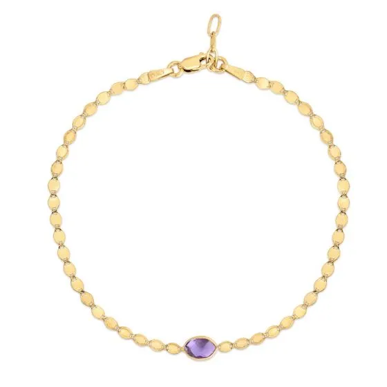 14k Gold Mirrored Chain Bracelet with Gemstone Center