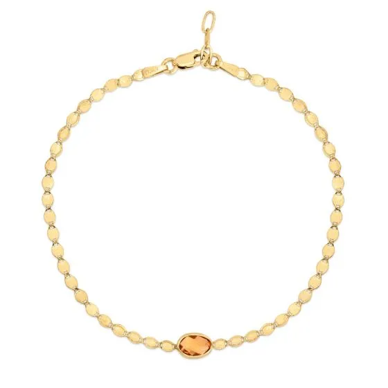 14k Gold Mirrored Chain Bracelet with Gemstone Center