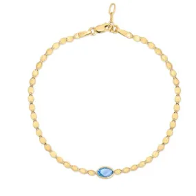 14k Gold Mirrored Chain Bracelet with Gemstone Center