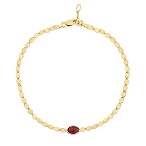 14k Gold Mirrored Chain Bracelet with Gemstone Center