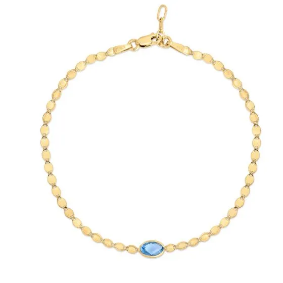 14k Gold Mirrored Chain Bracelet with Gemstone Center