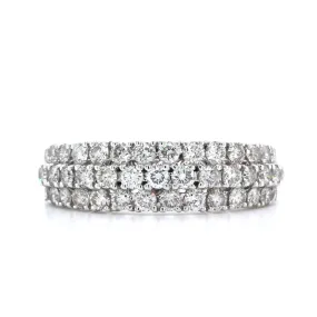 14K White Gold 3 Row Diamond Band