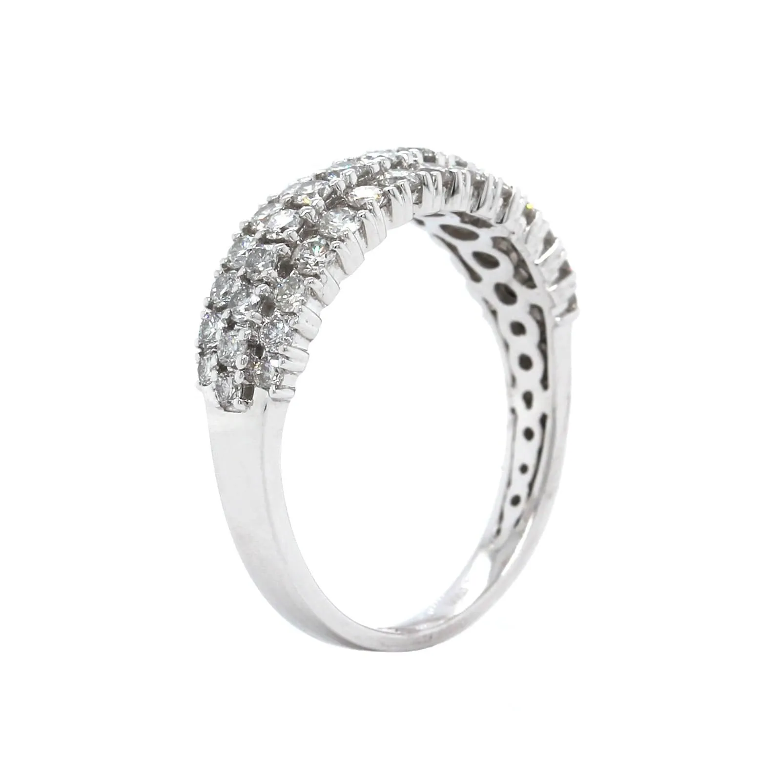 14K White Gold 3 Row Diamond Band