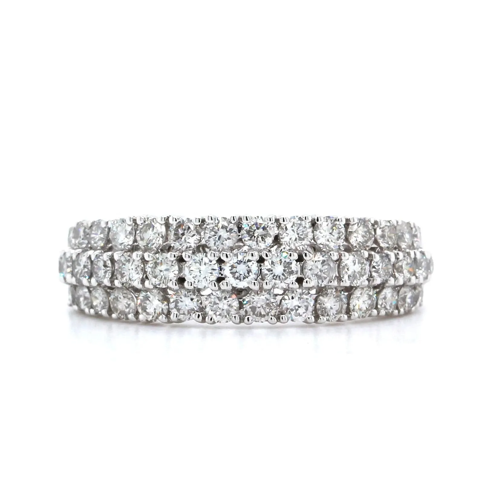 14K White Gold 3 Row Diamond Band