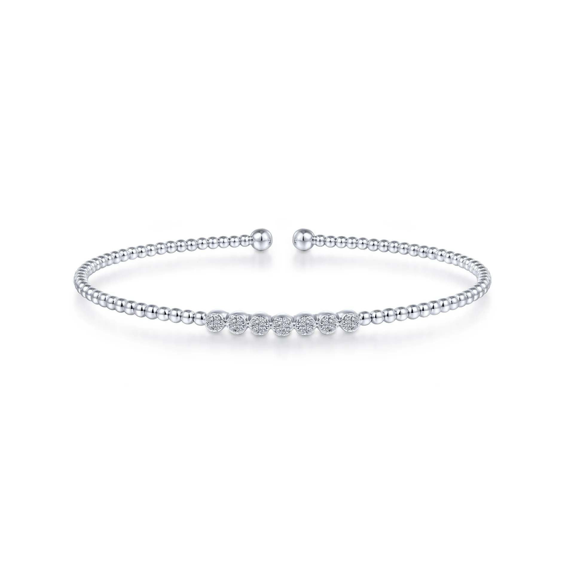 14K White Gold Diamond Top Beaded Open Bangle