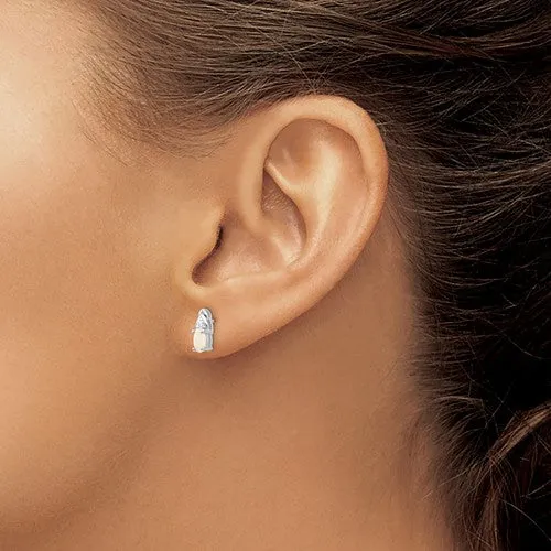 14k White Gold Oval Genuine Opal and Diamond Earrings