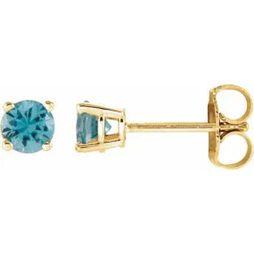 14K Yellow 4 mm Natural Blue Zircon Stud Earrings