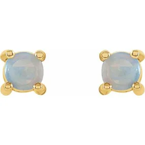14K Yellow 4 mm Natural White Opal Earrings