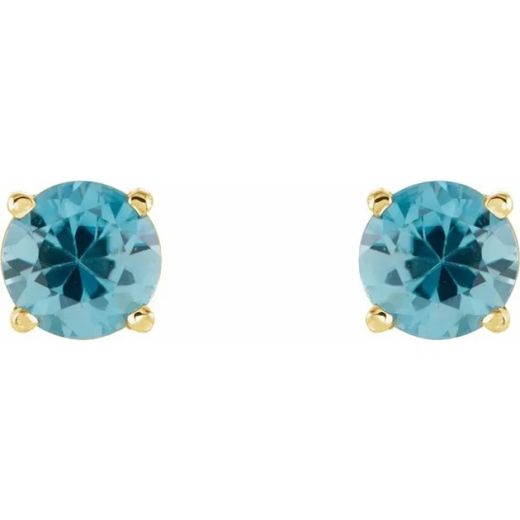 14K Yellow 5 mm Natural Blue Zircon Stud Earrings with Friction Post
