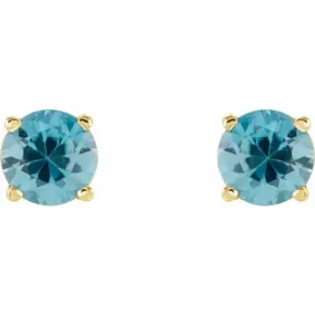 14K Yellow 5 mm Natural Blue Zircon Stud Earrings with Friction Post