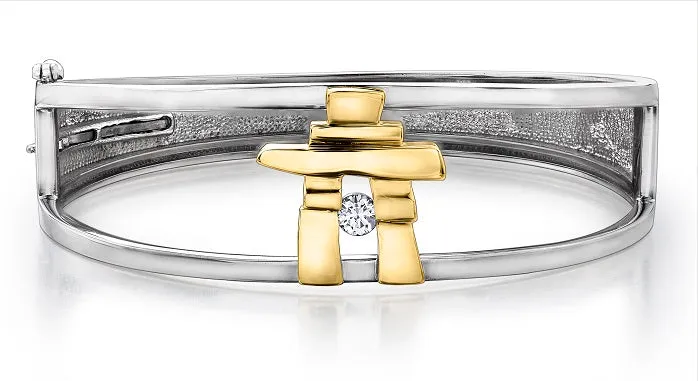 14k Yellow Gold Canadian Diamond Inukshuk Bangle