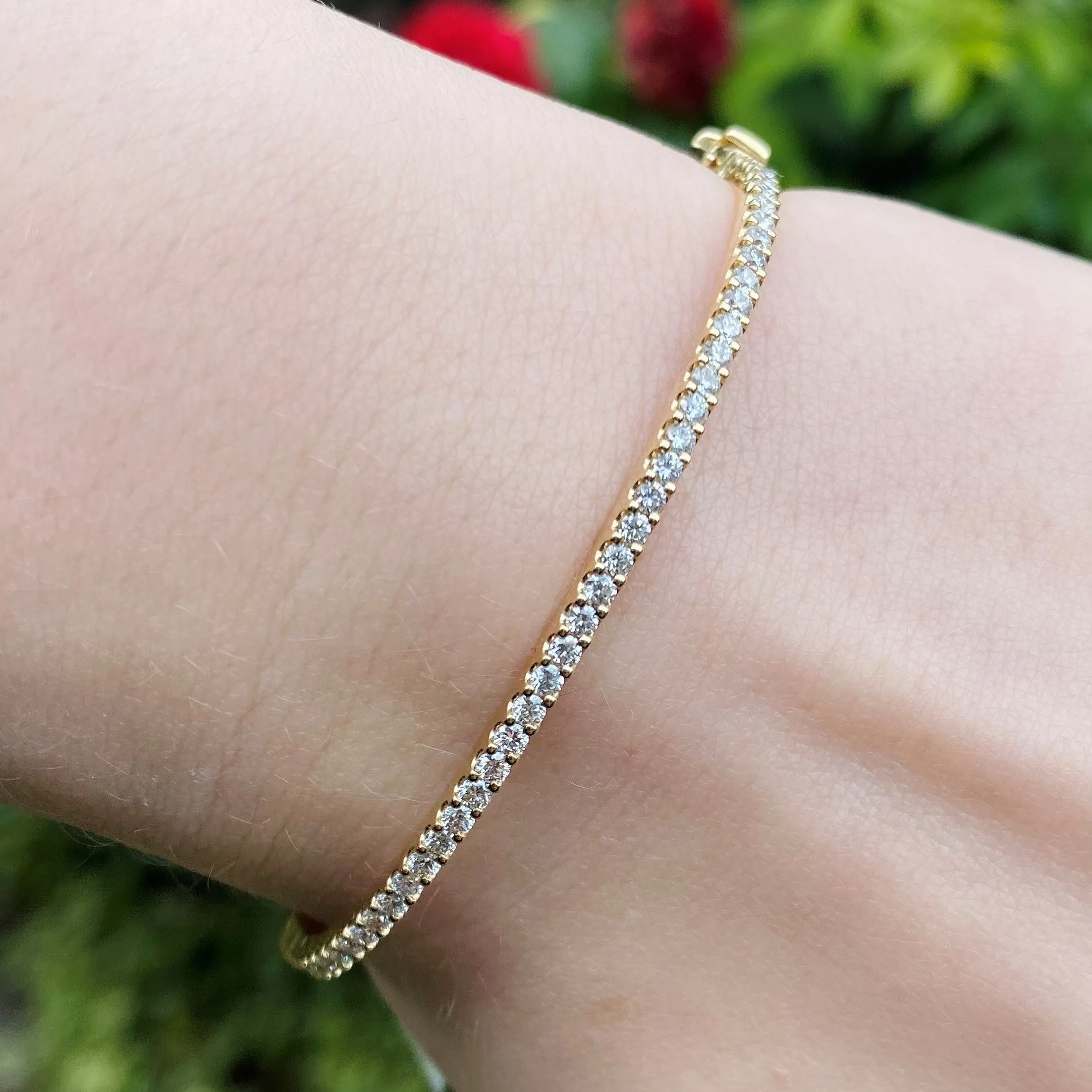 14K Yellow Gold Dainty Diamond Bangle Bracelet