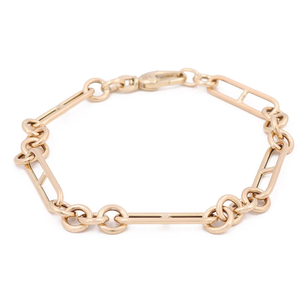 14K Yellow Gold Pins Links Bracelet