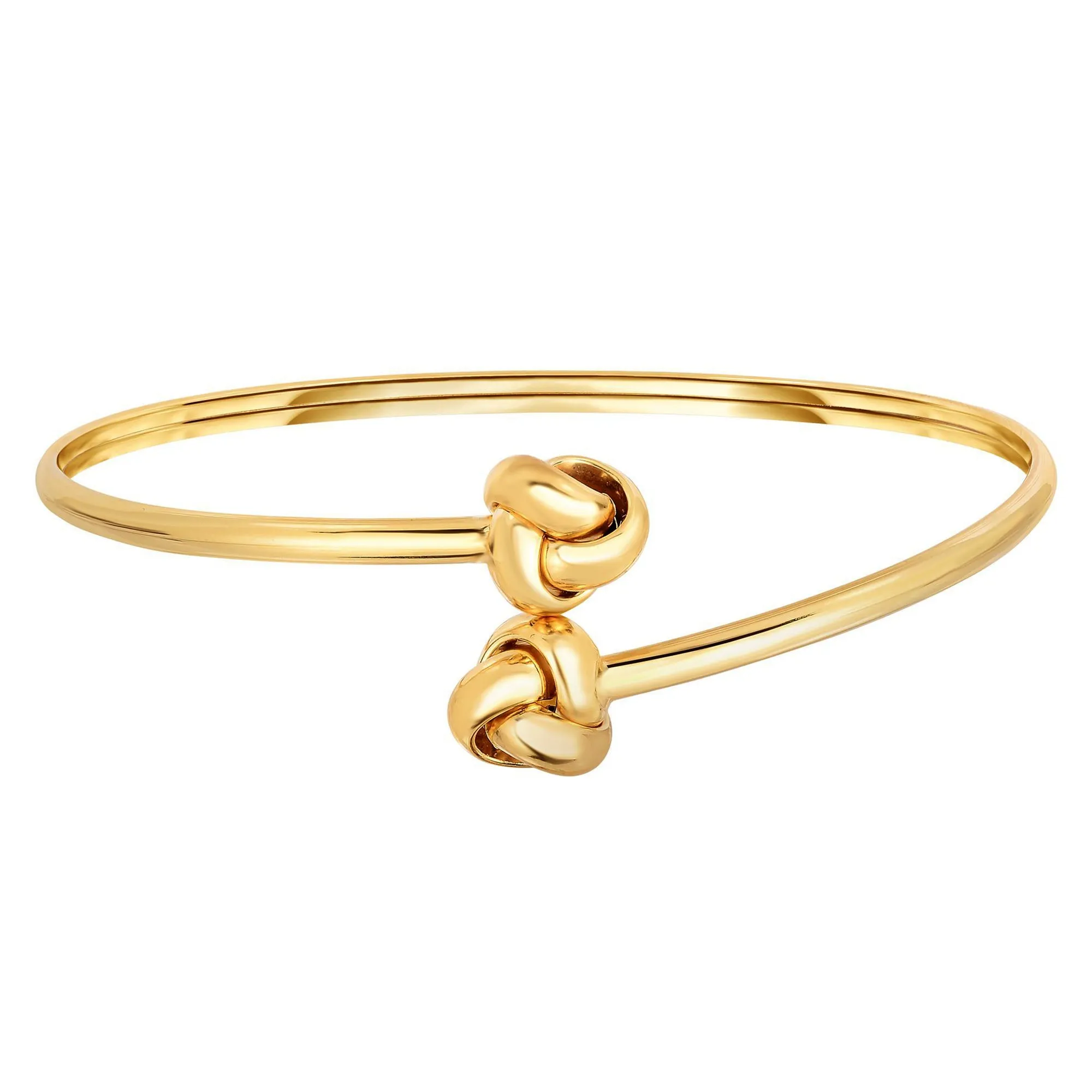 14k Yellow Gold Shiny Double Love Knot Tip Fancy Bypass Fancy Bangle, 7.25"