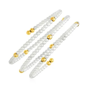 14k Yellow Gold Wrap Around Bangle Polished Beads and Glass Pearls