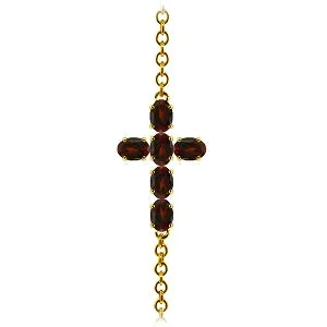 1.7 Carat 14K Solid Yellow Gold Cross Bracelet Natural Garnet