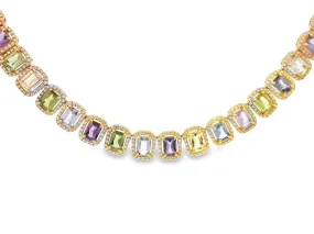 18 Karat Yellow Station Gemstone Necklace