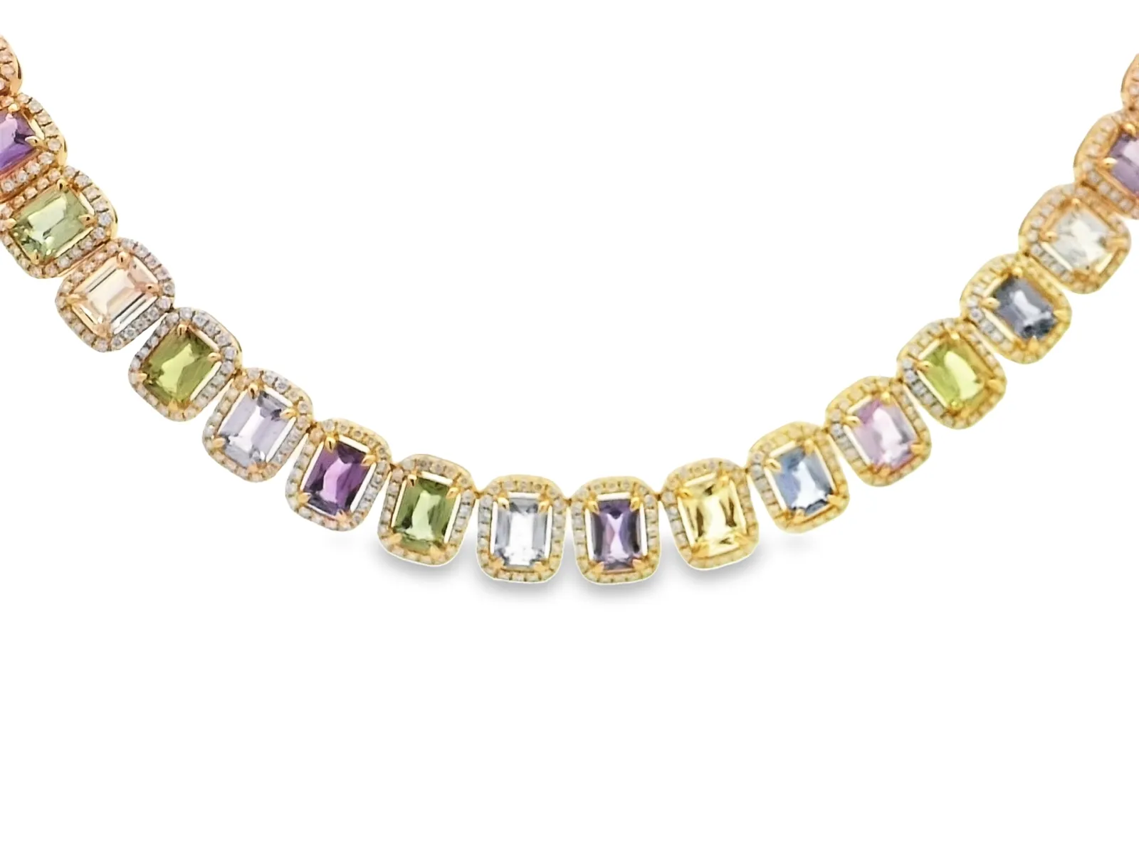 18 Karat Yellow Station Gemstone Necklace