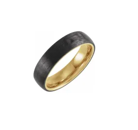 18K Yellow Gold PVD Titanium & Carbon Fiber 6 mm Half Round Band