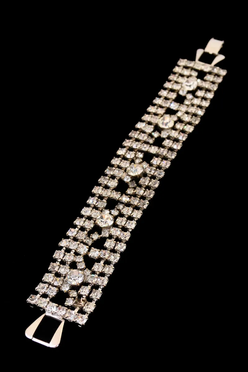 1950s Thick Rhinestone Bracelet w/ Large Center Stones