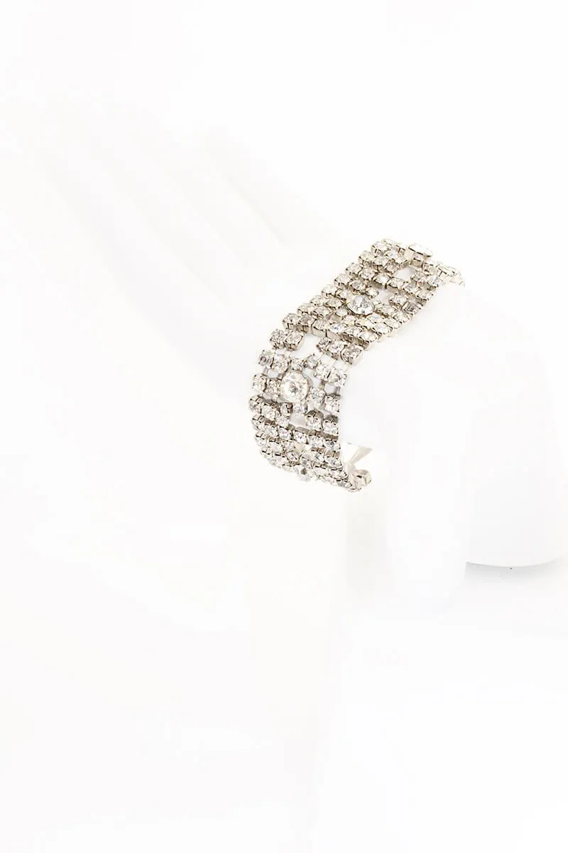 1950s Thick Rhinestone Bracelet w/ Large Center Stones