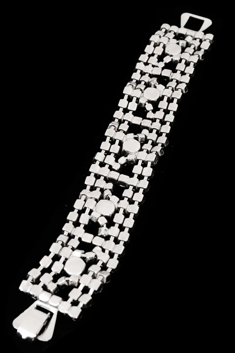 1950s Thick Rhinestone Bracelet w/ Large Center Stones