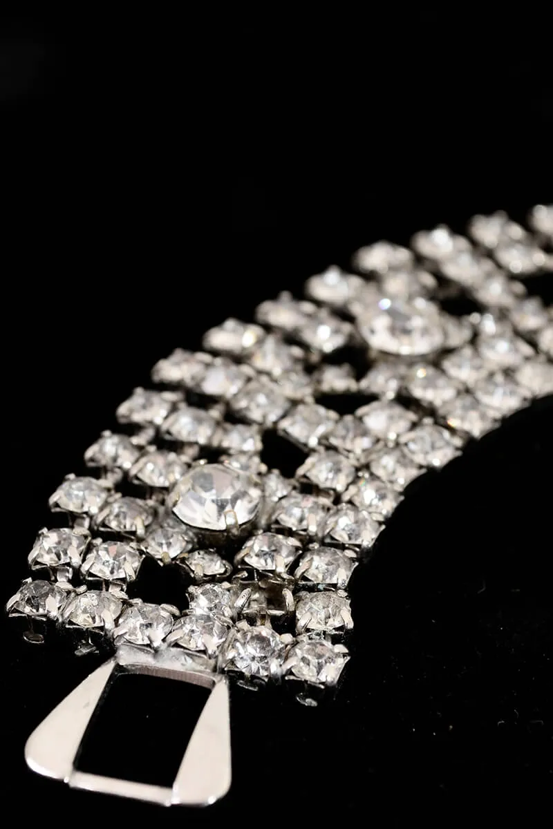 1950s Thick Rhinestone Bracelet w/ Large Center Stones