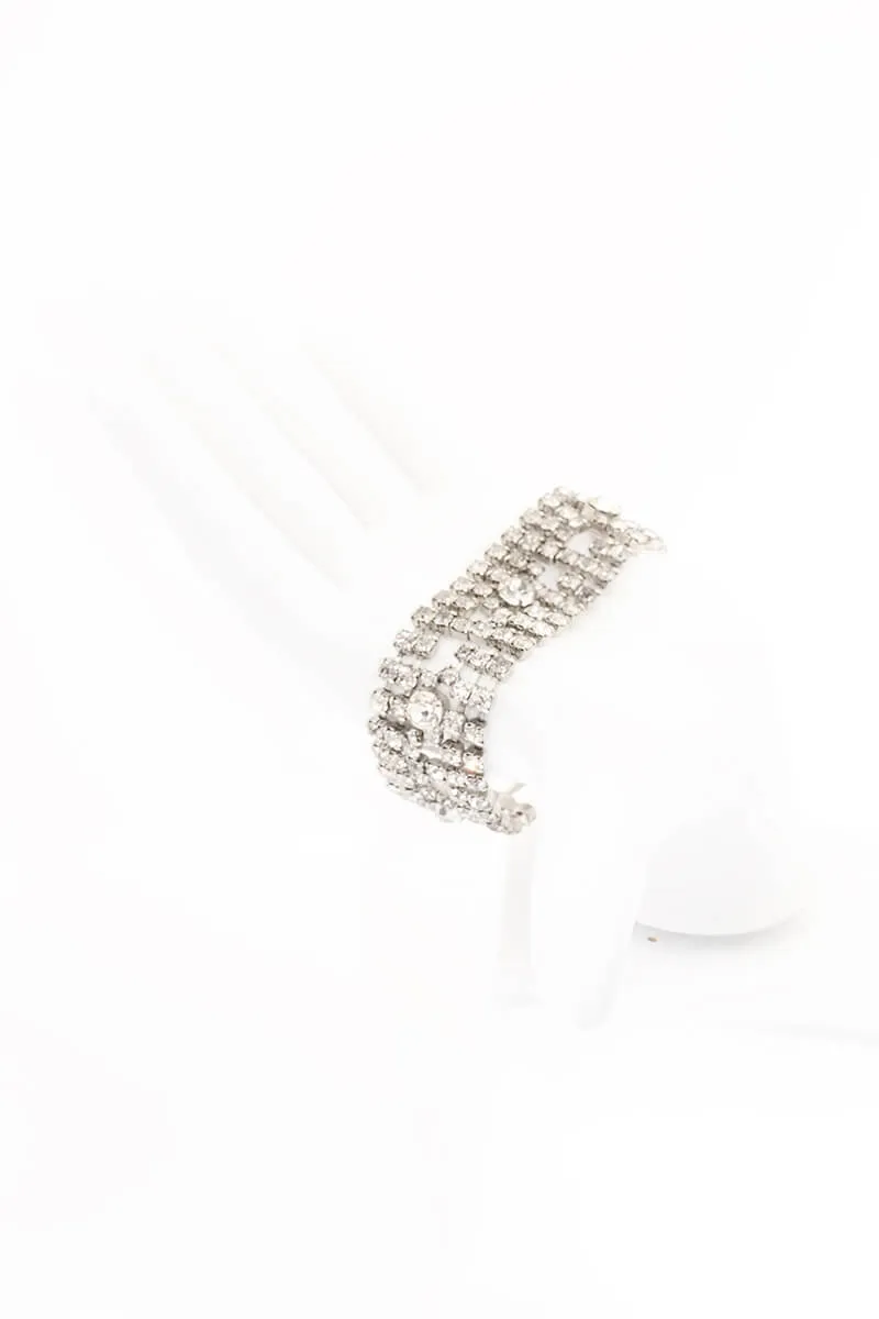 1950s Thick Rhinestone Bracelet w/ Large Center Stones
