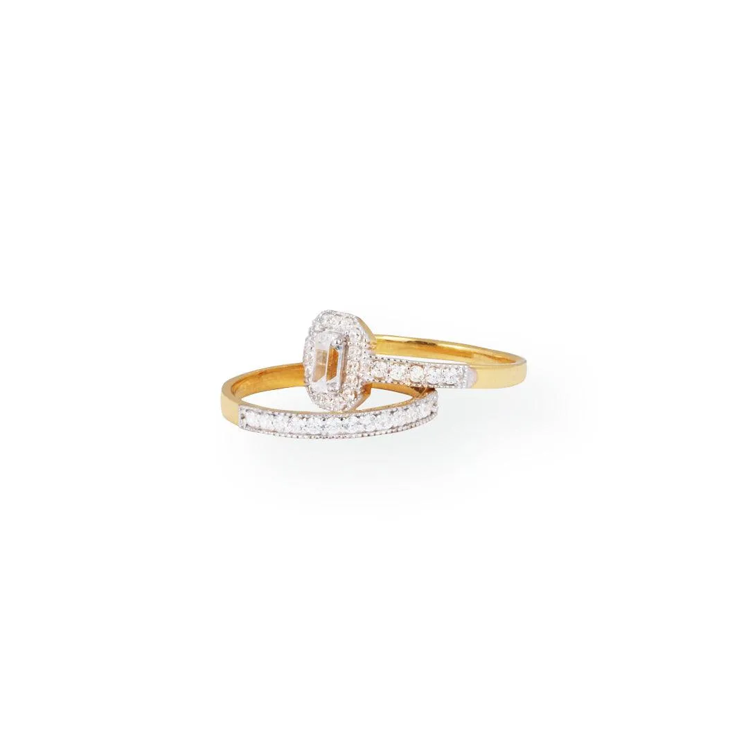 22ct Gold Engagement Ring and Wedding Band Set with Swarovski Zirconia Stones LR-8651