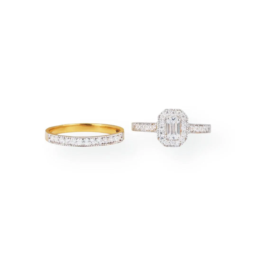 22ct Gold Engagement Ring and Wedding Band Set with Swarovski Zirconia Stones LR-8651
